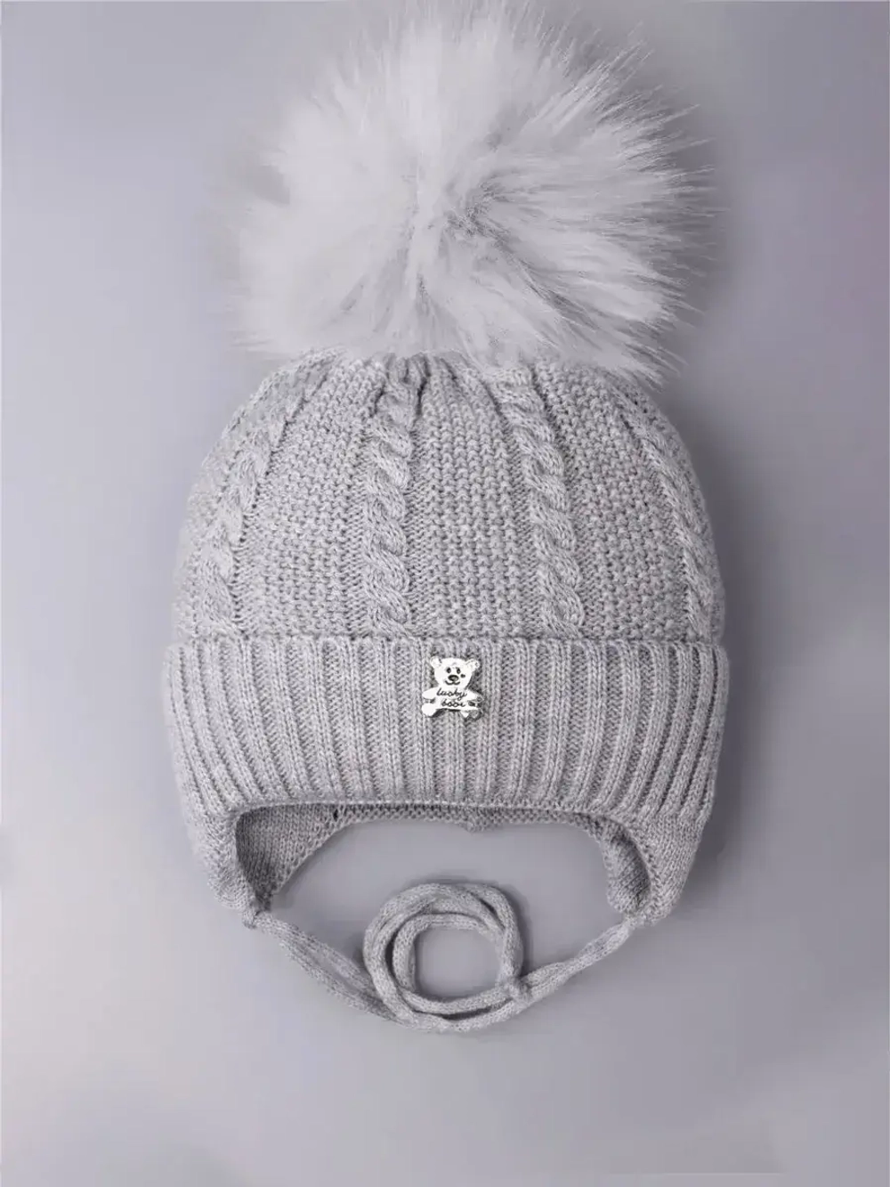 Шапка зимняя вязаная с помпоном для детей