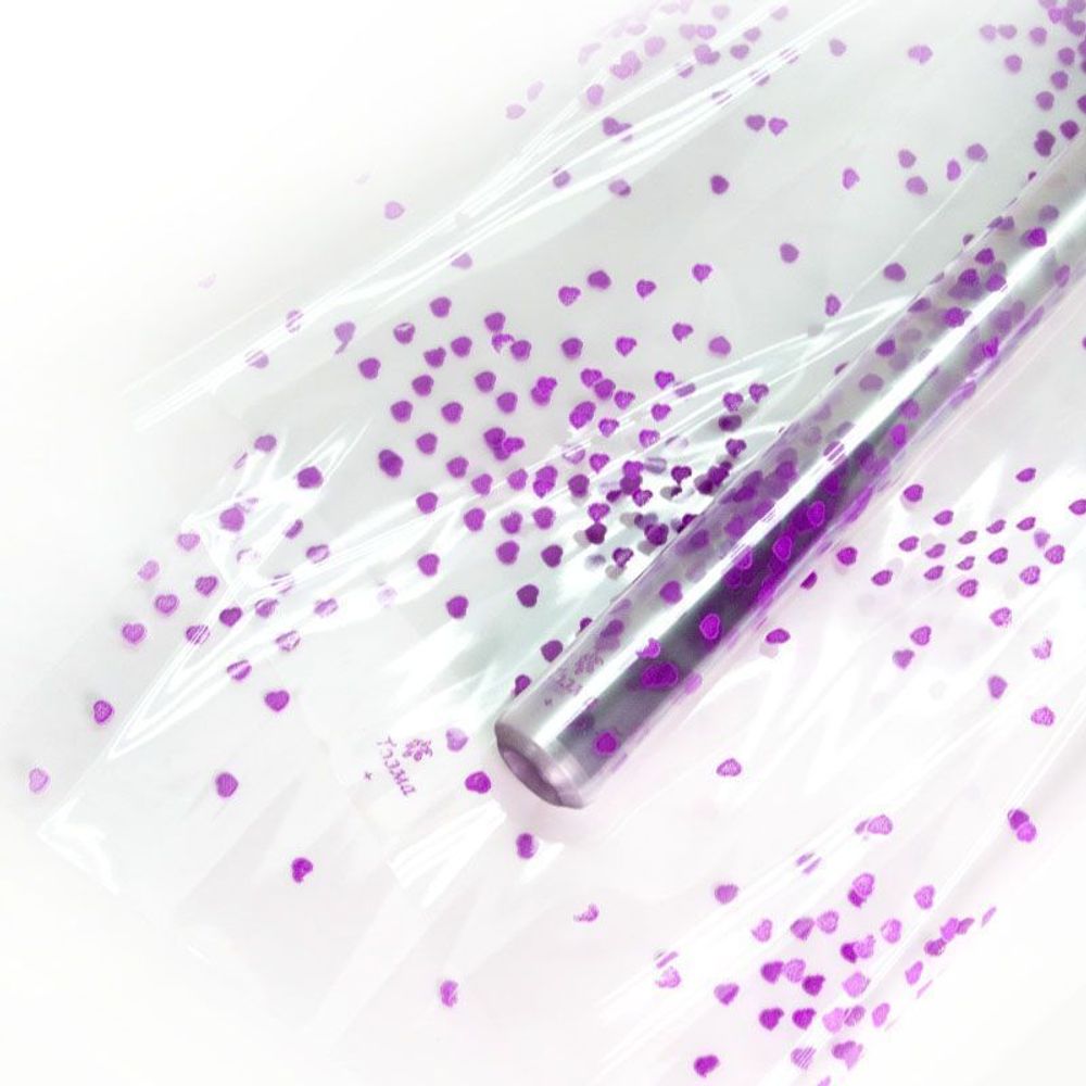 Упаковочная пленка (0,7*7,5 м) Поэма о любви (сердечки), Сиреневый, 1 шт.