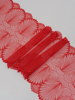 Вышивка на сетке красная неэластичная ширина 24 см