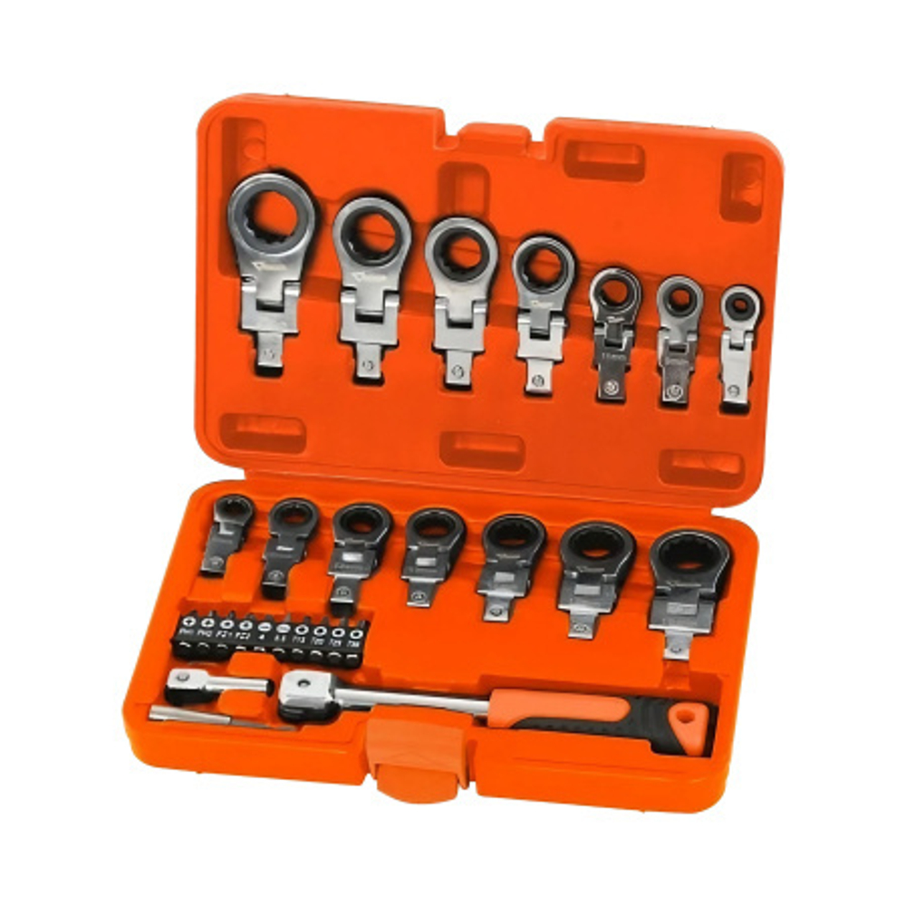 Набор шарнирных насадок накидных и бит с рукояткой MAXPILER MXTF- 27-SET (27 шт, 2 адаптера, кейс)
