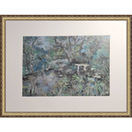 Картина авторская маслом на холсте в паспарту 30х40 см на стену для интерьера "Этюд в голубых тонах"