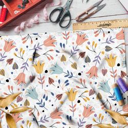 Ткань кулирная гладь пастельные колокольчики на белом фоне