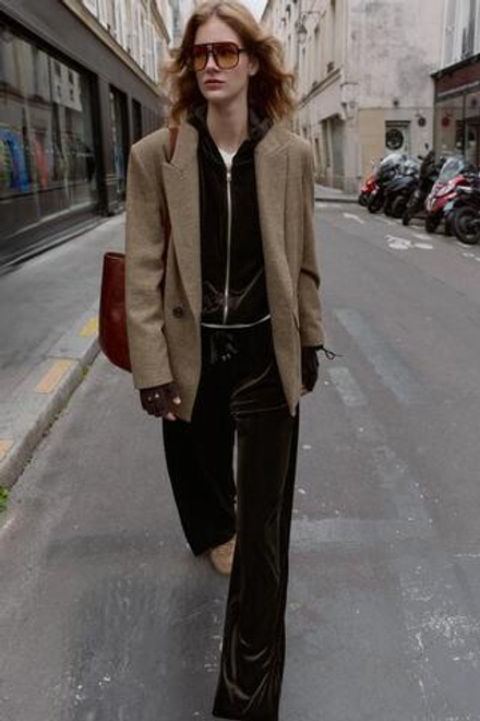 ZARA ШИРОКИЕ БАРХАТНЫЕ БРЮКИ, ТЕМНО-КОРИЧНЕВЫЙ