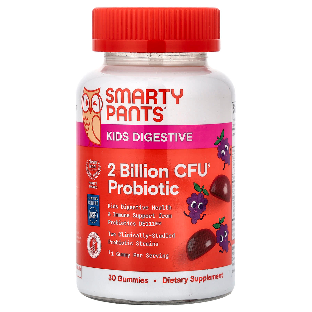 SmartyPants, Kids Digestive, жевательные таблетки с пробиотиками, со вкусом винограда, 30 жевательных таблеток
