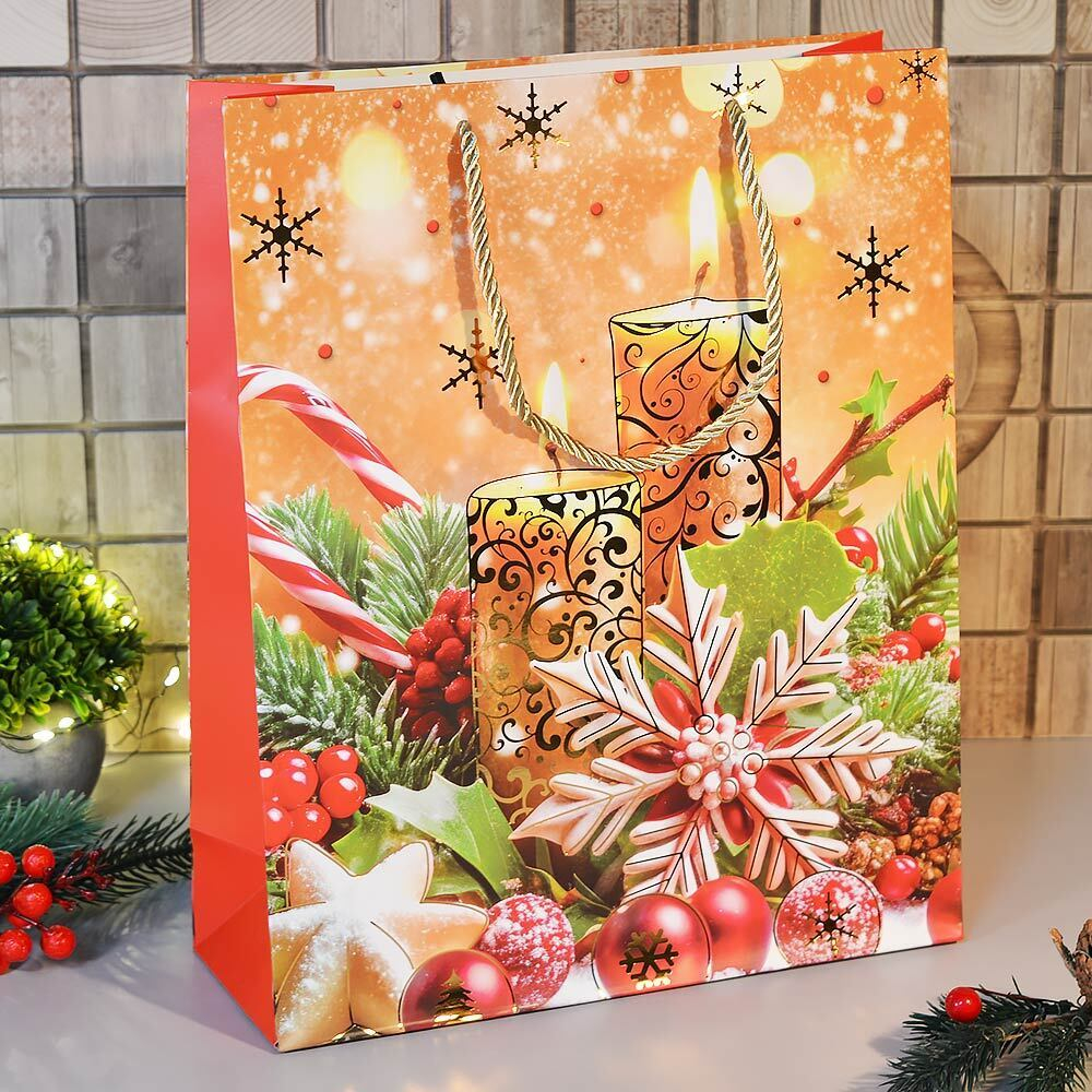 Пакет бумажный 26*32*10см с ручками "Новый год" (микс 420)