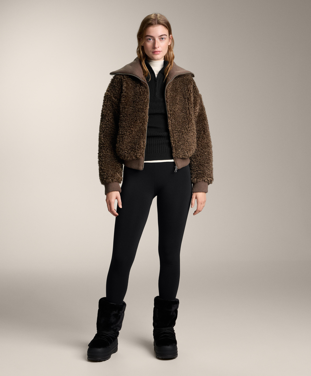 Oysho Куртка из искусственной овчины с текстурой, табачный