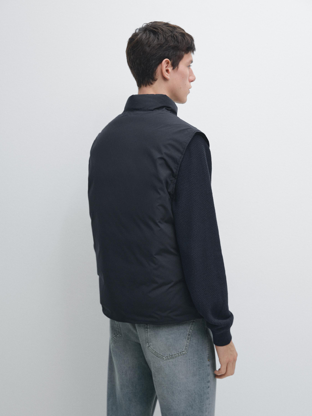 Massimo Dutti Легкий водоотталкивающий стеганый жилет, темно-синий