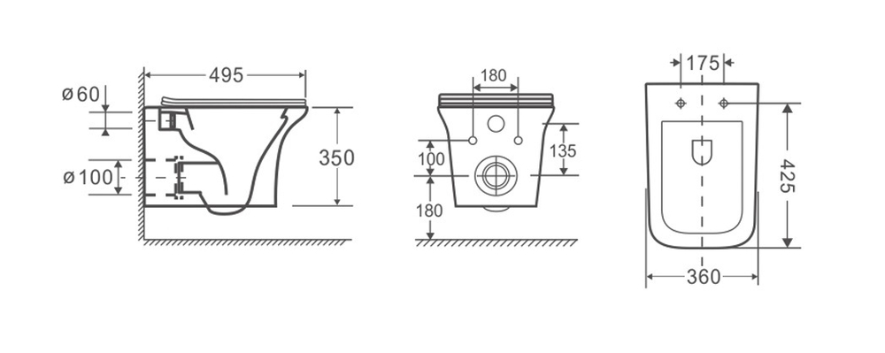 Унитаз NIVOLET Aria подвесной безободковый Ceruttispa CT7779 (495x360x350)