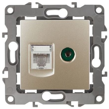 Розетка компьютерная + телевизионная Эра12 12-3110-04 RJ45 + TV IP20 шампань Эра Б0027444