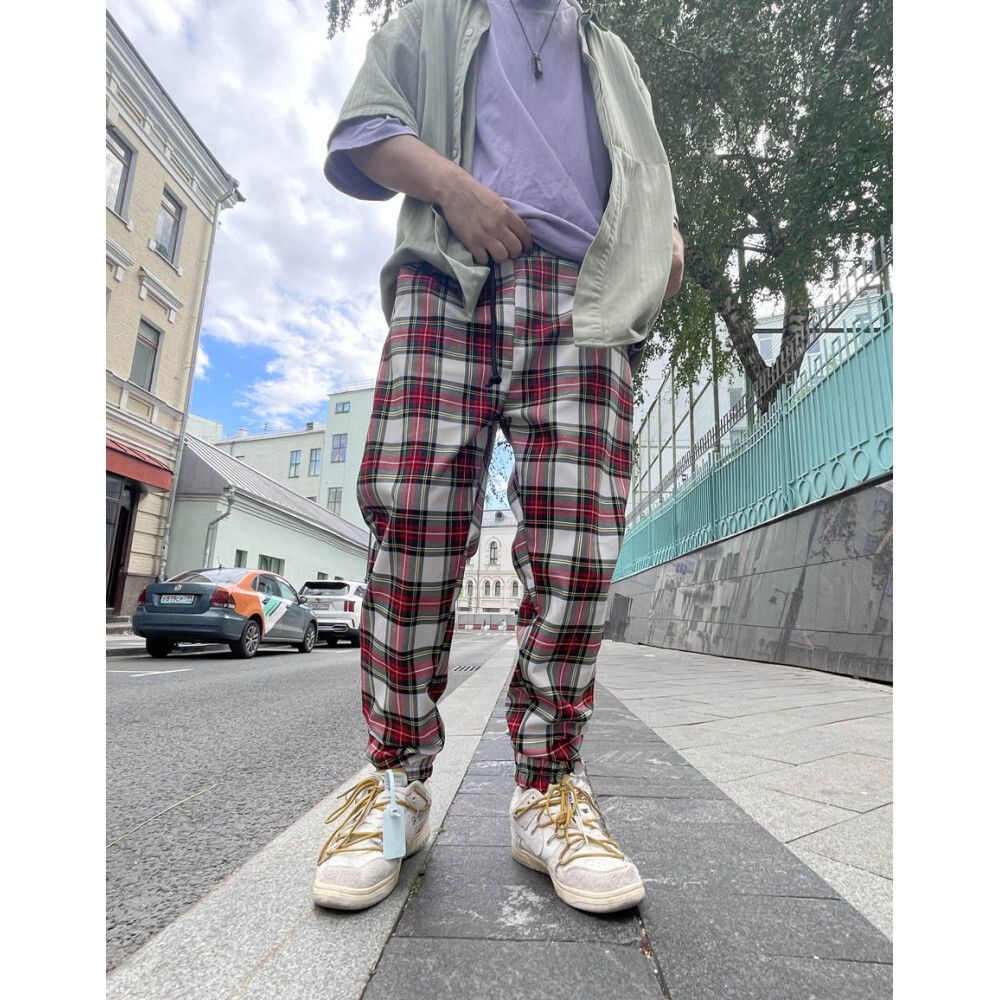 Брюки клетчатые БИЧ бело-красные