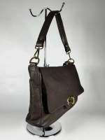 Женская наплечная сумка из натуральной винтажной кожи цвет темно-коричневый