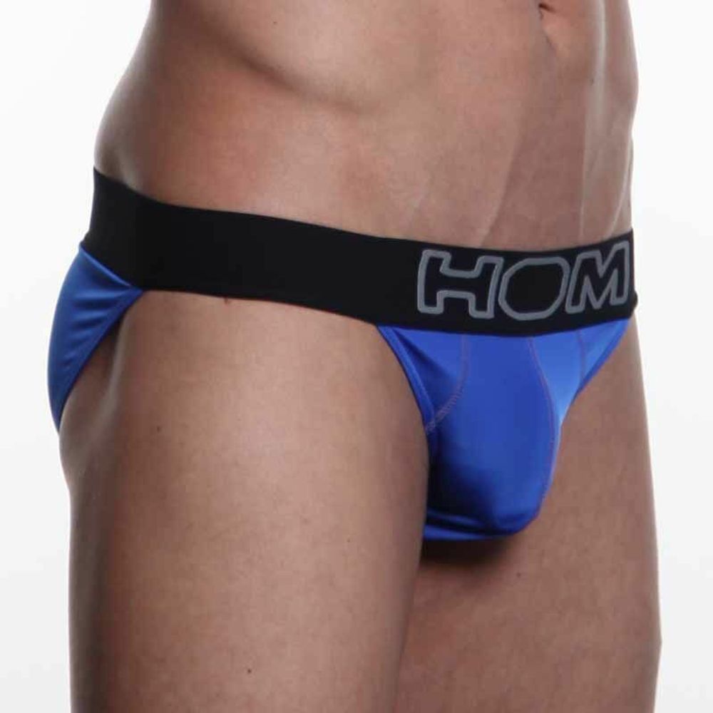 Мужские трусы танга синие с черной резинкой HOM Night Therapy Tanga Brief Blue