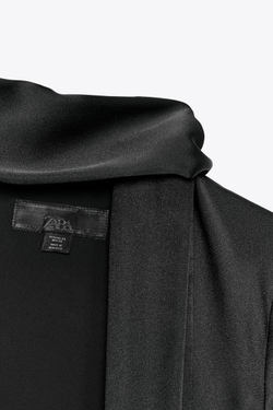 ZARA АТЛАСНОЕ ПЛАТЬЕ С ШАРФОМ, ЧЕРНЫЙ