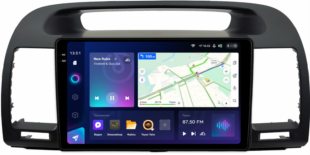 Магнитола Toyota Camry 30 2001-2006 (рамка черная) - Teyes CC3-2K монитор 9.5" 2K QLED на Android 10, ТОП процессор, CarPlay, 4G SIM-слот