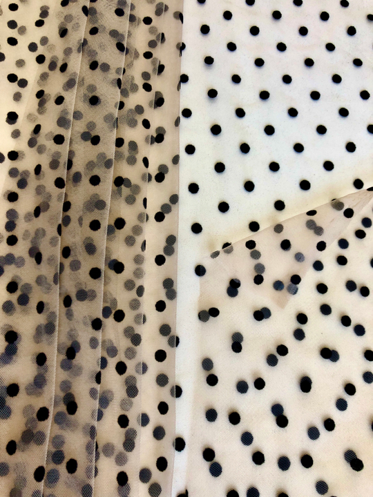 Сетка флок горох мелкий, черный на бежевом MELIA  FLOK