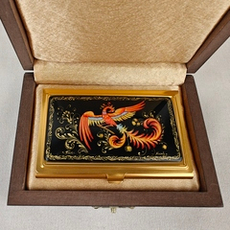 Визитница "Жар-птица" №7 (роспись Палех) желт.