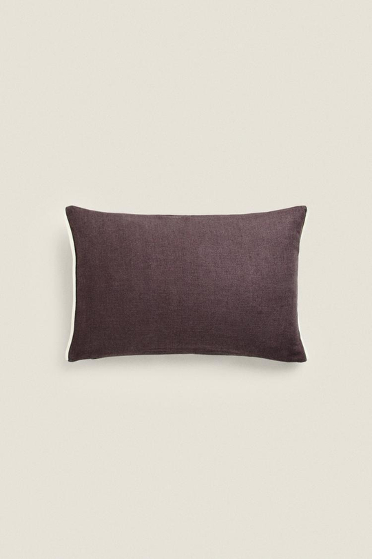ZARA HOME ЧЕХОЛ НА ПОДУШКУ С КОНТРАСТНОЙ ОКАНТОВКОЙ, КОРИЧНЕВЫЙ