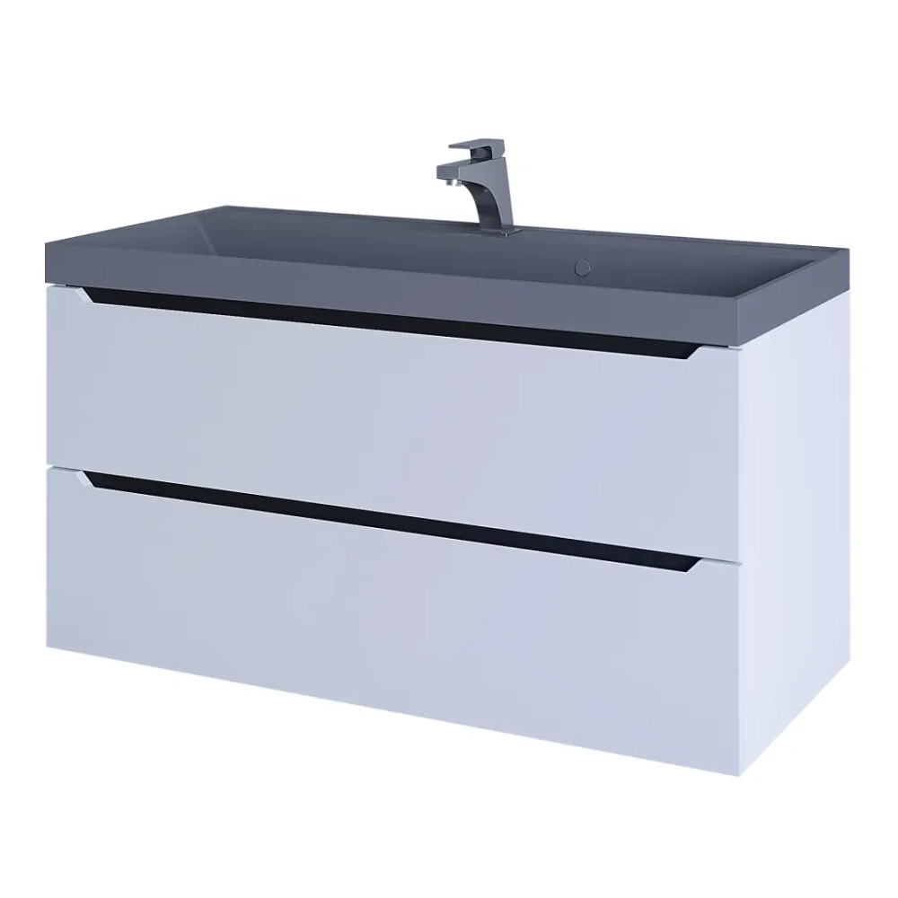 Тумба с раковиной для ванной Uperwood Tanos-Classic Quartz 100 см, белая графит/бетон