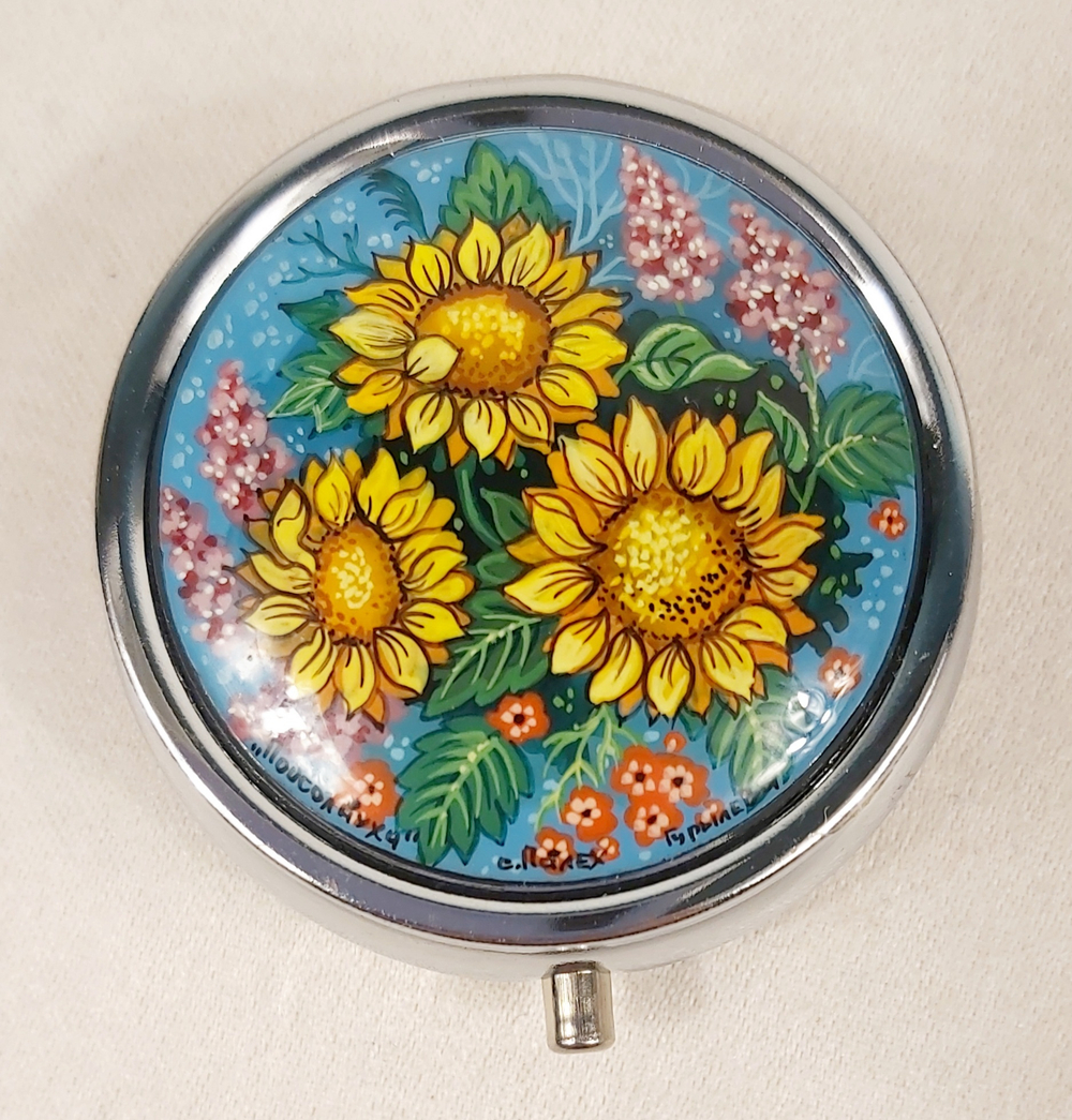 Таблетница с ручной росписью Палех "Подсолнухи"