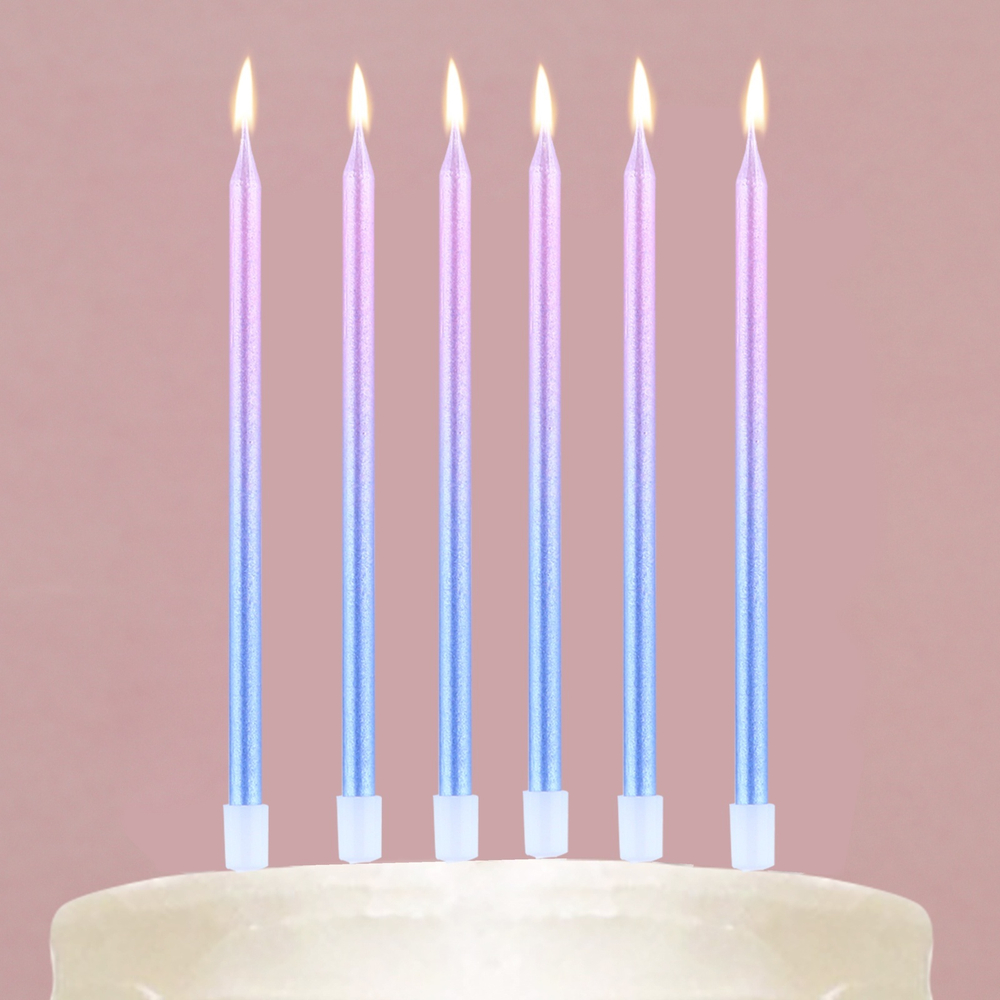 Свечи для торта розово/голубой градиент 13 см (6 шт/уп)