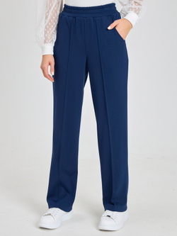 Брюки утепленные для девочки прямые с прошитой стрелкой тёмно-синие