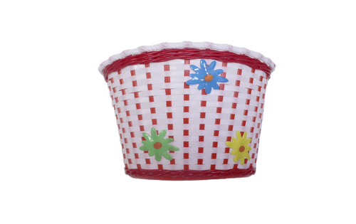 Корзина TRIX для детского велосипеда 12"-16", крепление на руль, 235х165х155мм, пластиковая, плетёная, красно-белая