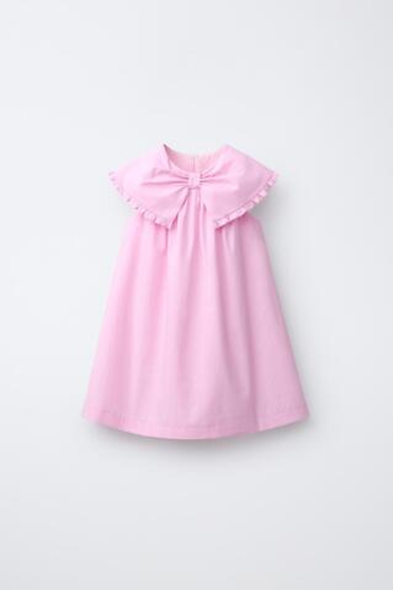 ZARA ПЛАТЬЕ ИЗ ПОПЛИНА С БАНТОМ, РОЗОВЫЙ