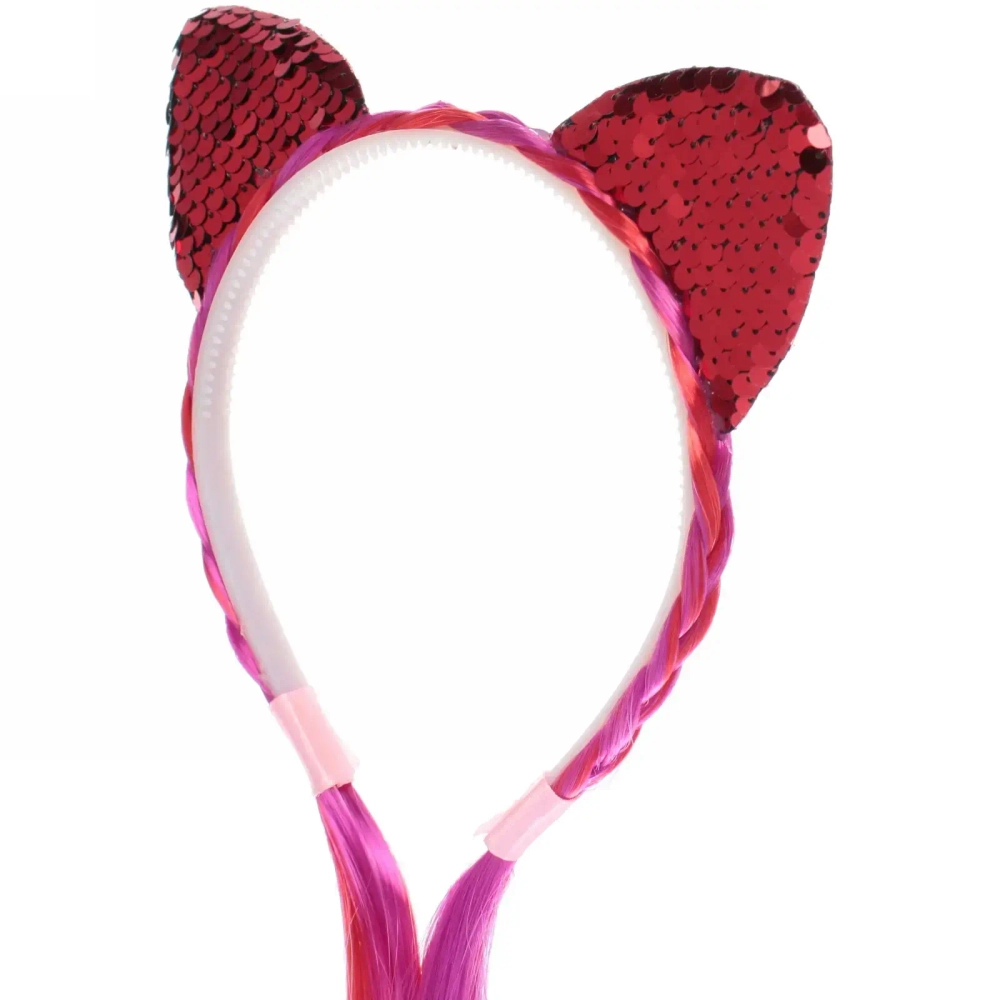 Ободок карнавальный с косой «Радужная кошка» 40 см, микс