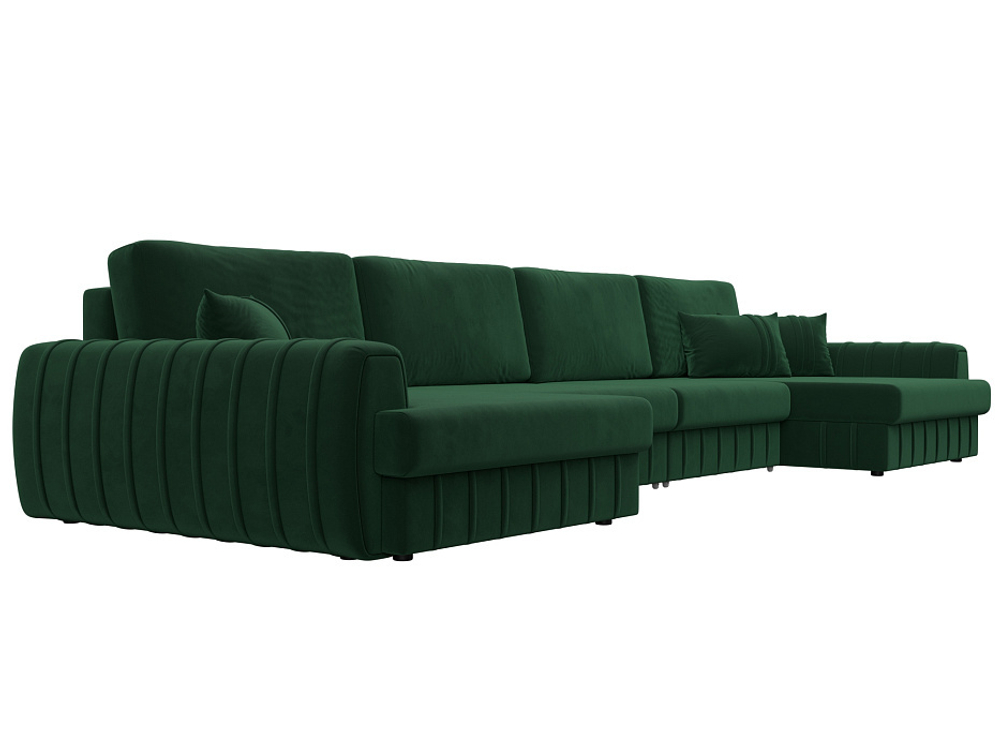 Диван П-образный Лига-057 НПБ Лонг, SEVEN 626 зеленый, Велюр, 129328