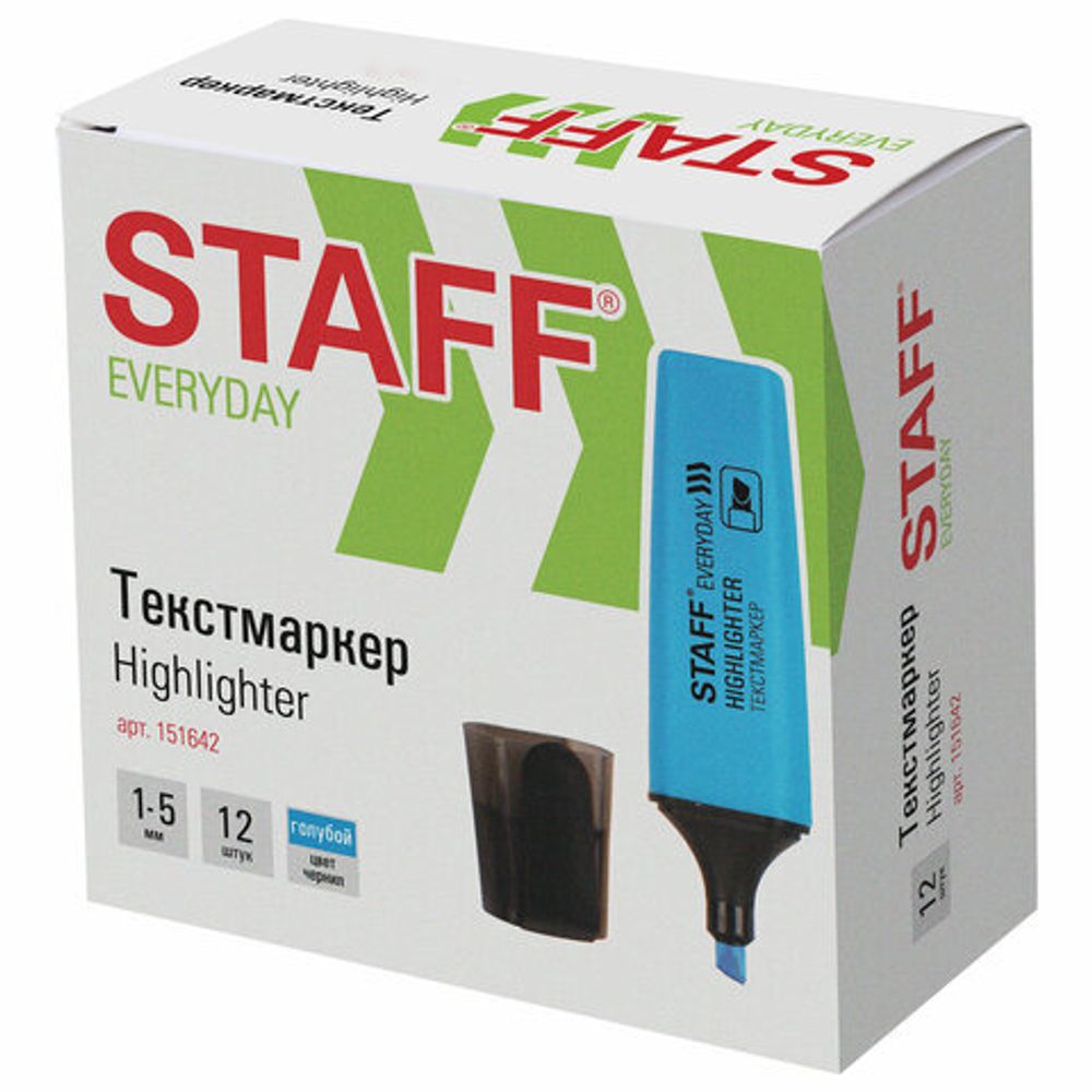 Текстовыделитель STAFF "EVERYDAY HL-638", ГОЛУБОЙ, линия 1-5 мм, 151642