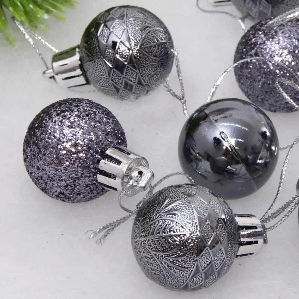 Новогодние шары 3 см (набор 9 шт) «Микс фактур», графит
