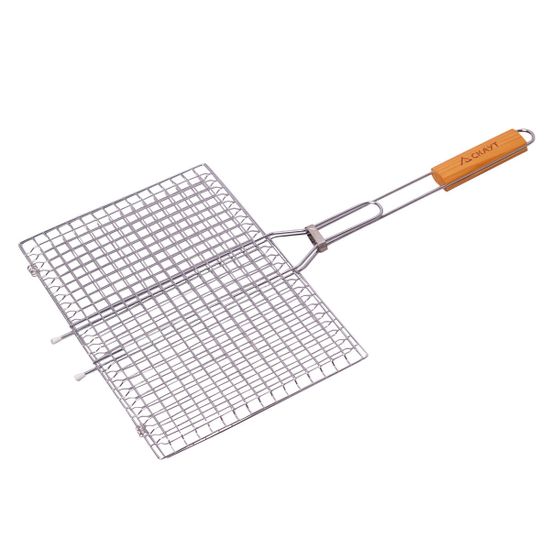 Решетка для овощей 40х26х2 см. из хромированной стали СКАУТ СК-0716 с деревянными ручками