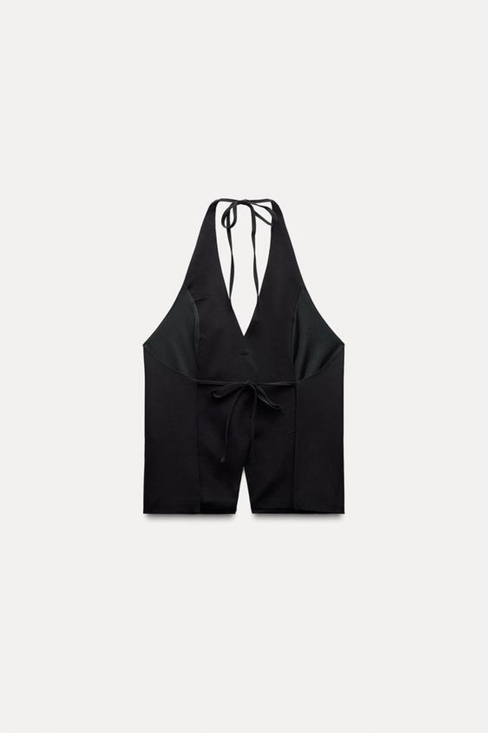 ZARA ТОП С ГОРЛОВИНОЙ ХАЛТЕР И ЗАВЯЗКАМИ, ЧЕРНЫЙ