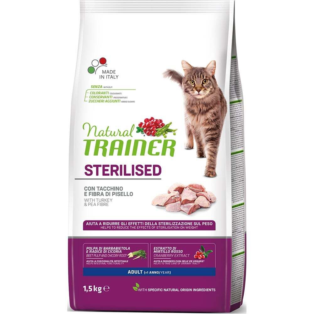 Сухой корм Trainer Natural CAT STERILISED ADULT WITH WHITE MEATS AND PEA FIBRE для взрослых стерилизованных кошек с белым мясом и горохом 1,5 кг