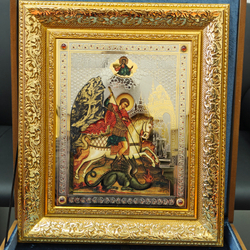 Икона Георгий Победоносец (Златоустовская гравюра) в подарочном футляре