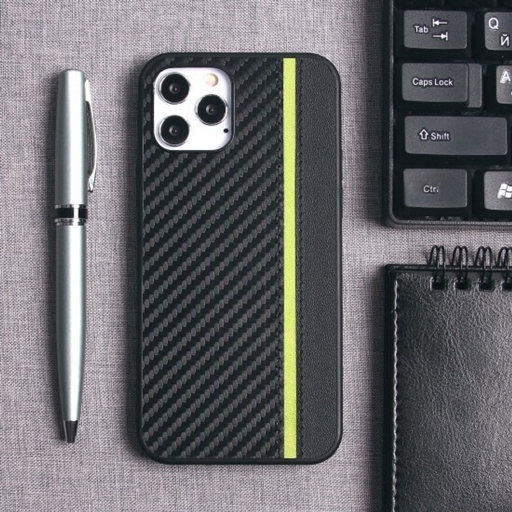 Чехол для iPhone 12/12 Pro, карбоновый , 012465 Салатовый