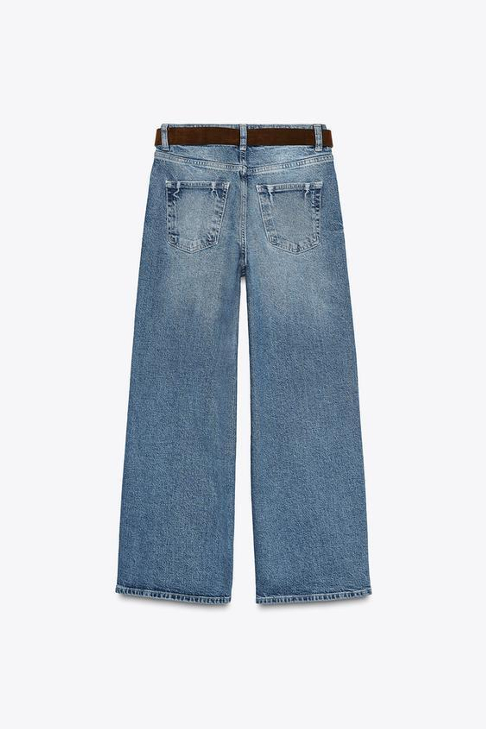 ZARA ДЖИНСЫ-КЮЛОТЫ Z1975 С ВЫСОКОЙ ПОСАДКОЙ И РЕМНЕМ, ВЫЦВЕТШИЙ СИНИЙ