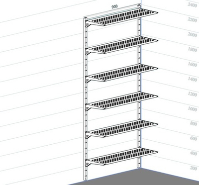 Стеллаж металлический навесной белый, 2200*900*300 мм