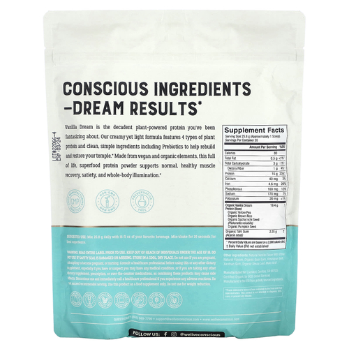 Live Conscious, органический протеин, со вкусом ванили, 516 г (1,14 фунта)