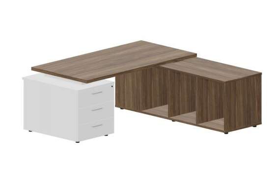 Стол на опорной тумбе 3 ящика и опорной сервисной тумбе (правый) 180(+30/45/60)х180х73.5см