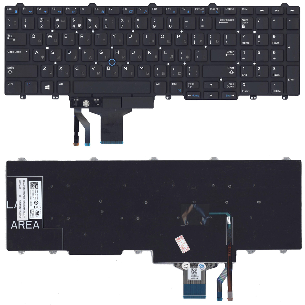 Клавиатура для ноутбука Dell Latitude E5550 E5570 черная без рамки без подсветки