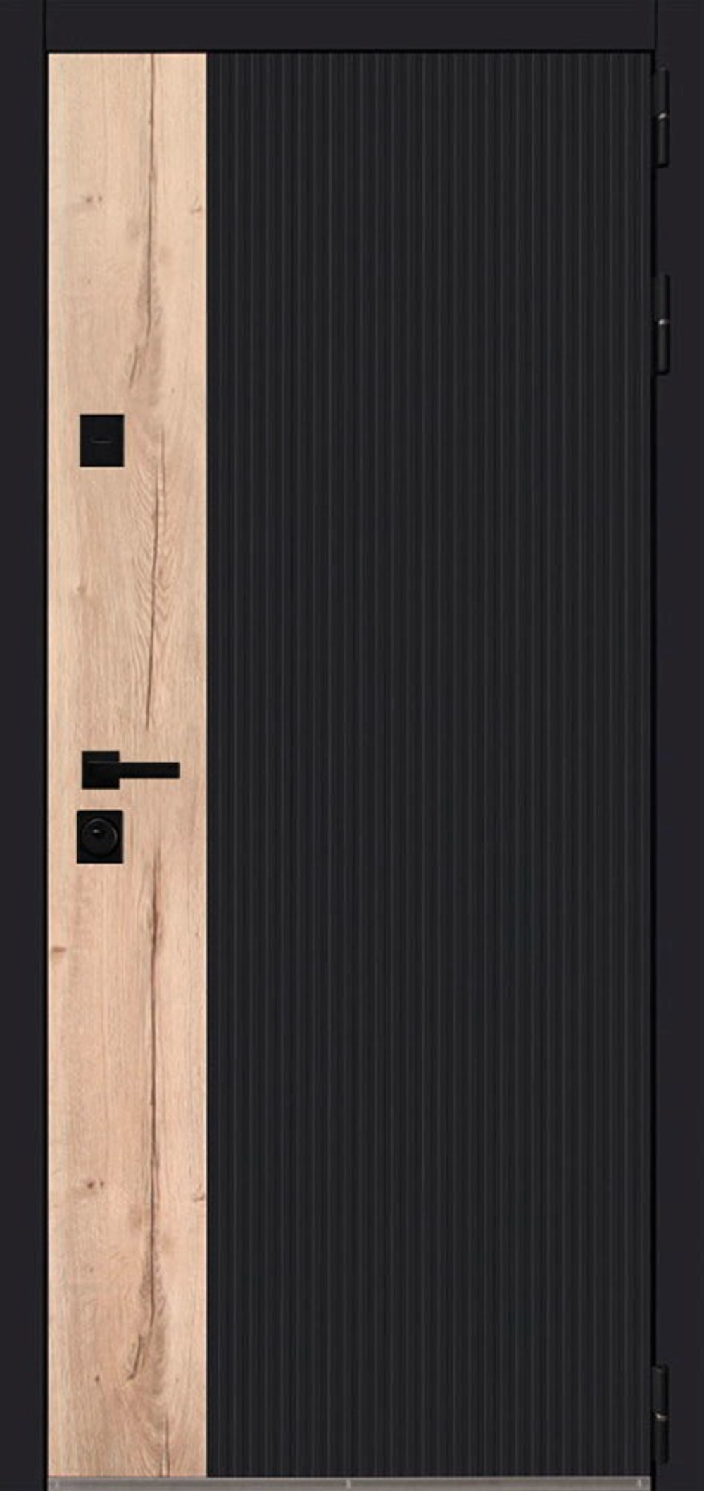 Входная металлическая дверь с зеркалом и декоративной вставкой под дерево - 1053