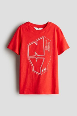 H&M Футболка из хлопка с принтом « Нью-Йорк»,ярко-красный