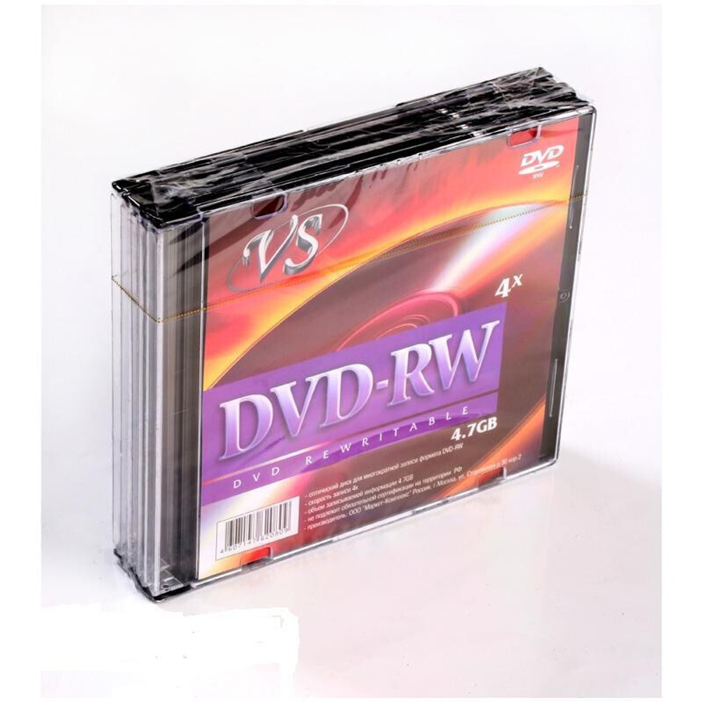 Диск DVD-RW, VS, 4,7 Gb, 4 x Slim Case, 1 штука, VSDVDRWSL01 И