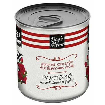 DOG'S MENU Мясные консервы для взрослых собак Ростбиф из говядины и рубца, 340 г