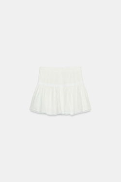 ZARA РОМАНТИЧНАЯ ЮБКА-ШОРТЫ С КРУЖЕВОМ, ЭКРЮ
