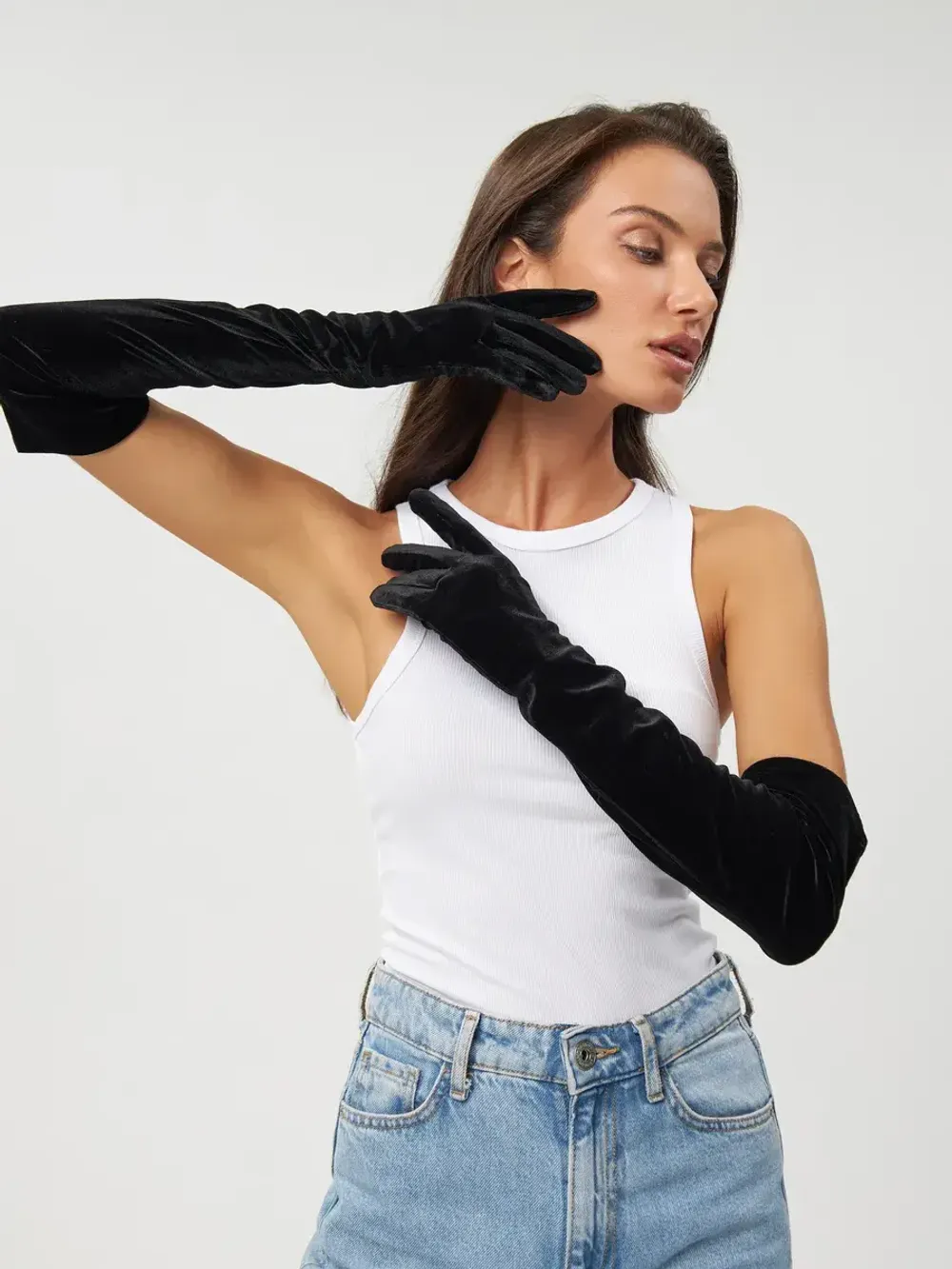 Перчатки длинные велюр