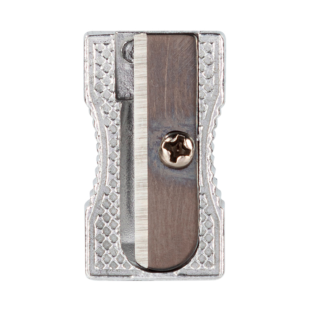 Точилка DELI "39761" металлическая, 1 отверстие, скошенный корпус, серебро