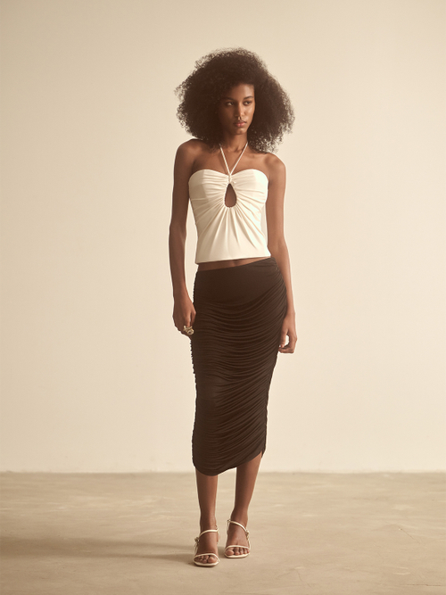 Юбка миди из трикотажа со сборкой