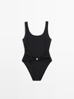 Massimo Dutti Купальник со стразами, черный